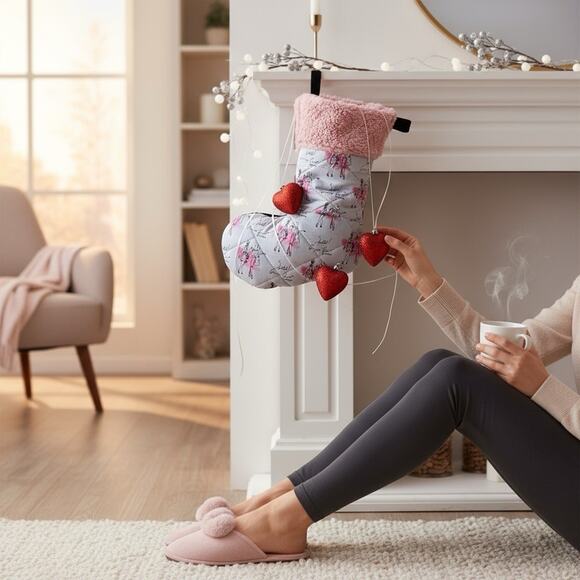 Christmas Stocking Handmade Velvet Velour Gossip Girl Pink Sherpa Gift NEW - Picture 1 of 6